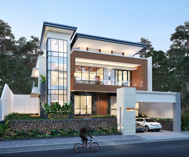 Desain Rumah Modern 2 Lantai Bapak Andrianto di Surabaya, Jawa Timur - Tampak Depan