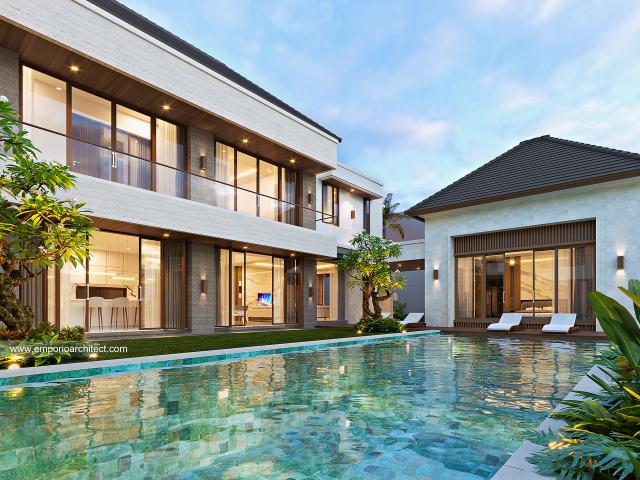 Desain Tampak Detail Belakang 2 Rumah Modern 2 Lantai Bapak WHJ dan Ibu ELB di Badung, Bali