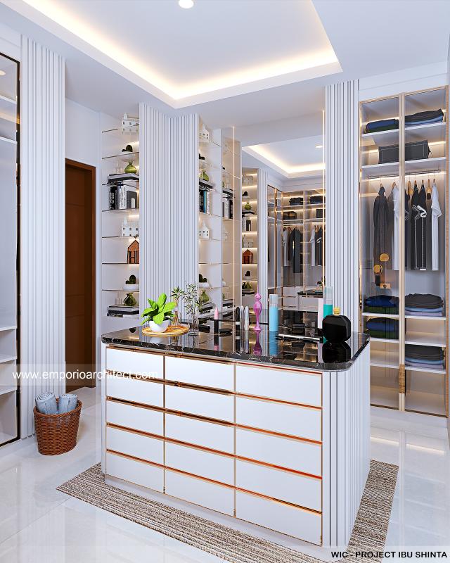 Desain Walk In Closet Rumah Modern 2 Lantai Ibu SNT di Purwokerto