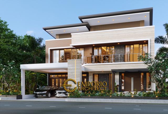 Desain Tampak Depan 1 Rumah Modern 2 Lantai Bapak Mikhael Tri Sutrisno di Pematang Siantar, Sumatera Utara