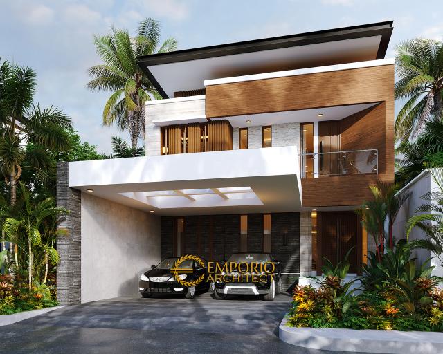 Desain Tampak Depan Tanpa Pagar Rumah Modern 2 Lantai Bapak Nicolas di Makassar, Sulawesi Selatan