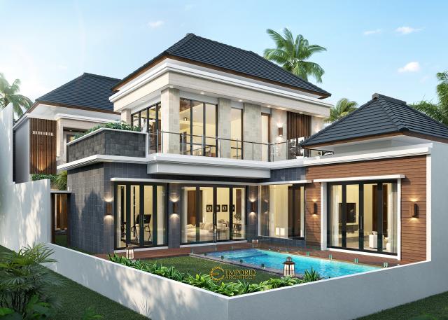 Desain Tampak Belakang 1 Rumah Modern 2 Lantai Mrs. Asty di Ponorogo, Jawa Timur