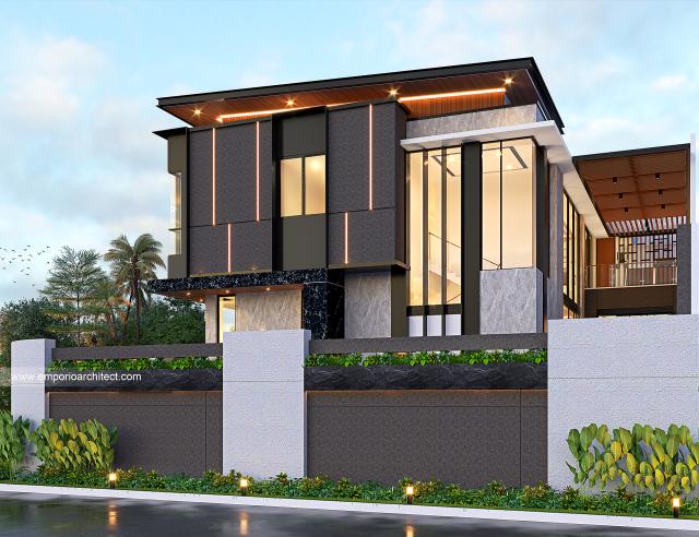 Desain Tampak Samping Kanan Rumah Modern 2.5 Lantai Ibu FLC di Bogor