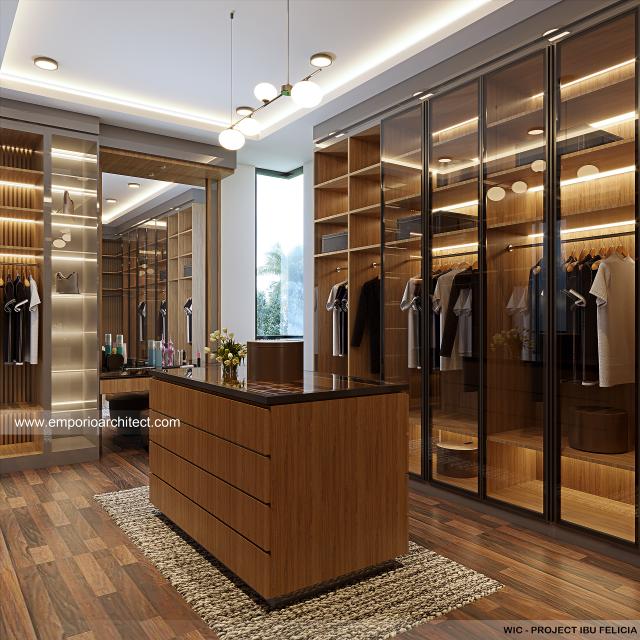 Desain Walk In Closet Rumah Modern 2.5 Lantai Ibu FLC di Bogor