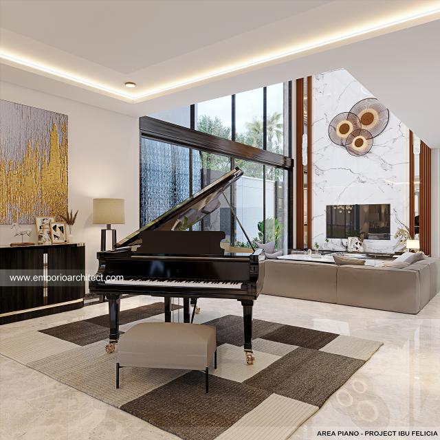 Desain Area Piano Rumah Modern 2.5 Lantai Ibu FLC di Bogor