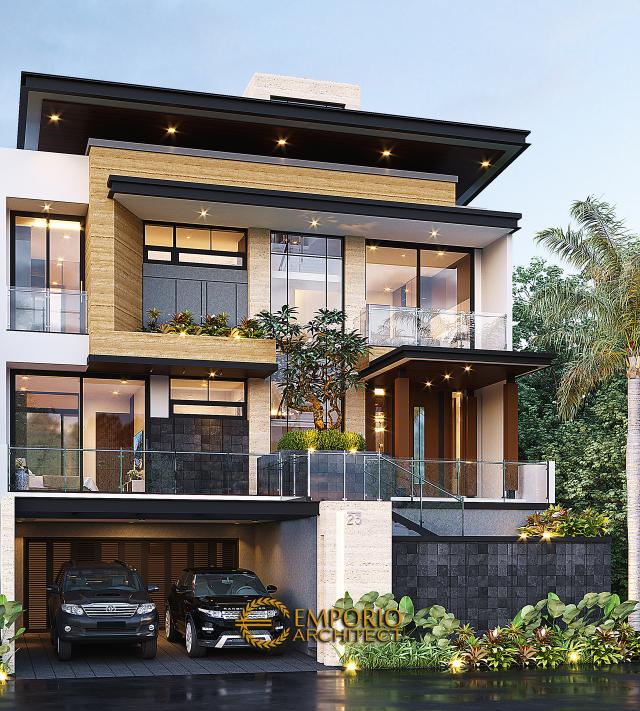 Desain Rumah Modern 2.5 Lantai Bapak Novianto di Bandung, Jawa Barat - Tampak Depan Tanpa Pagar