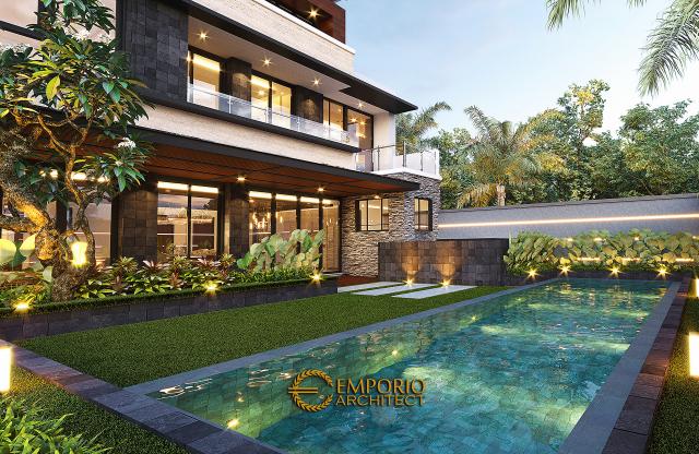 Desain Tampak Detail Belakang Rumah Modern 2.5 Lantai Bapak Novianto di Bandung, Jawa Barat