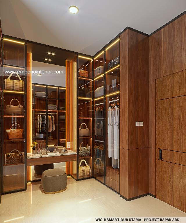 Desain Walk In Closet Kamar Tidur Utama Rumah Modern 2.5 Lantai Bapak Ardi di Semarang