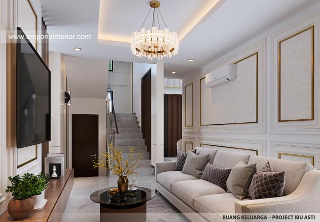 Desain Ruang Keluarga Rumah Modern 2.5 Lantai Ibu AT di Tangerang