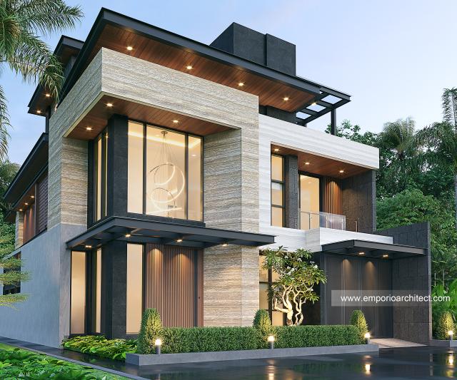 Desain Rumah Modern 2.5 Lantai Ibu AT di Tangerang - Tampak Depan