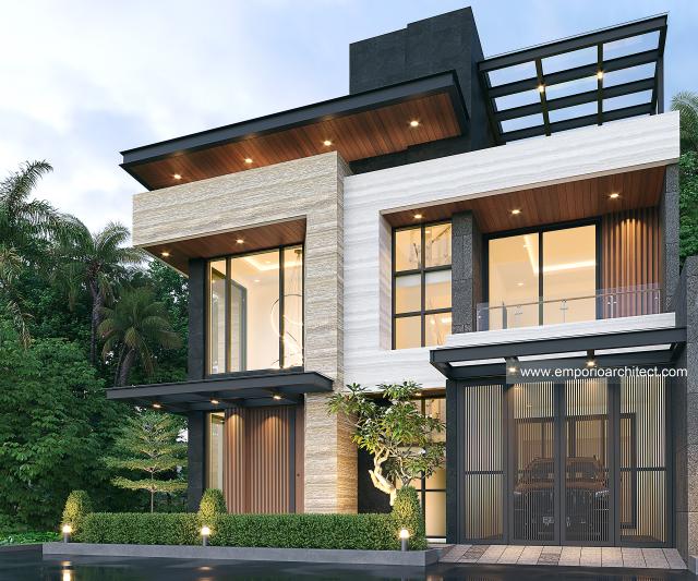 Desain Tampak Depan 2 Rumah Modern 2.5 Lantai Ibu AT di Tangerang