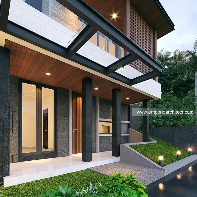 Desain Tampak Detail Belakang Rumah Modern 2.5 Lantai Ibu AT di Tangerang