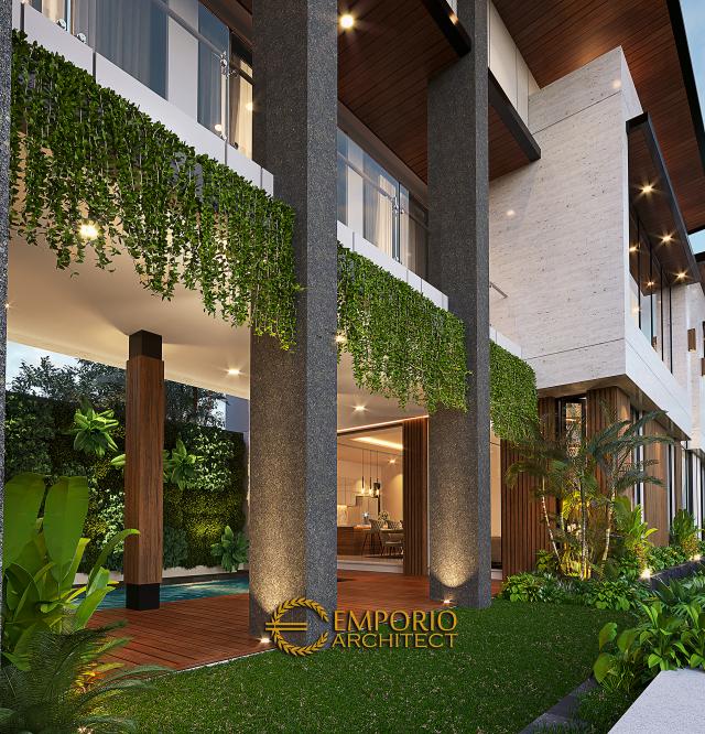 Desain Tampak Detail Belakang Rumah Modern 2.5 Lantai Ibu Desi di Jakarta