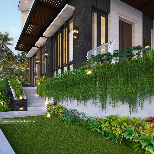 Desain Tampak Detail Samping Rumah Modern 2.5 Lantai Ibu Youla di Makassar