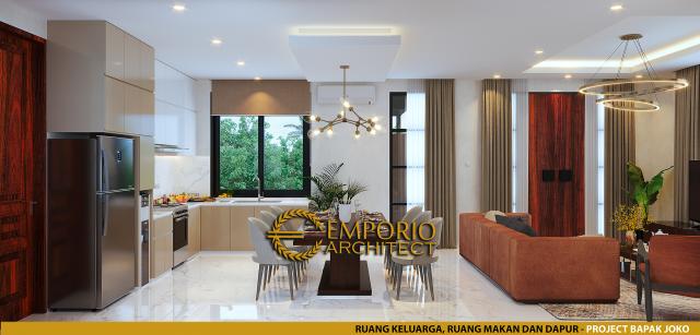 Desain Ruang Keluarga, Ruang Makan, dan Dapur Rumah Modern 2.5 Lantai Bapak Joko di Balikpapan