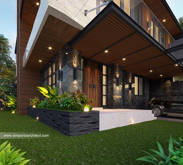 Desain Tampak Detail Depan 2 Rumah Modern 2.5 Lantai Bapak Joko di Balikpapan