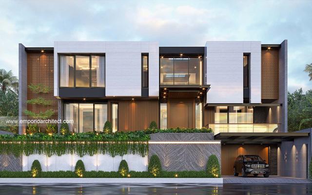 Desain Tampak Depan Kiri Rumah Modern 2.5 Lantai Mrs. Emma di Singapore