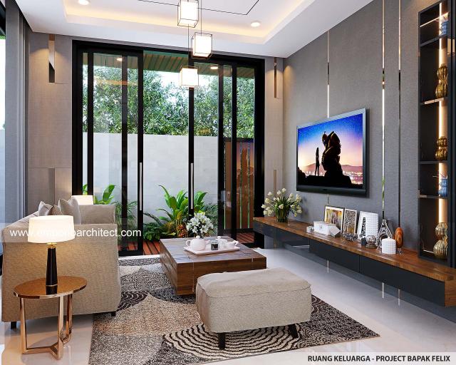 Desain Ruang Keluarga Rumah Modern 2.5 Lantai Bapak FLX di Jakarta