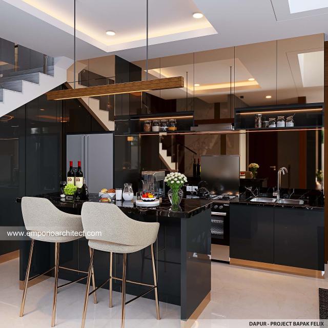 Desain Dapur Rumah Modern 2.5 Lantai Bapak FLX di Jakarta