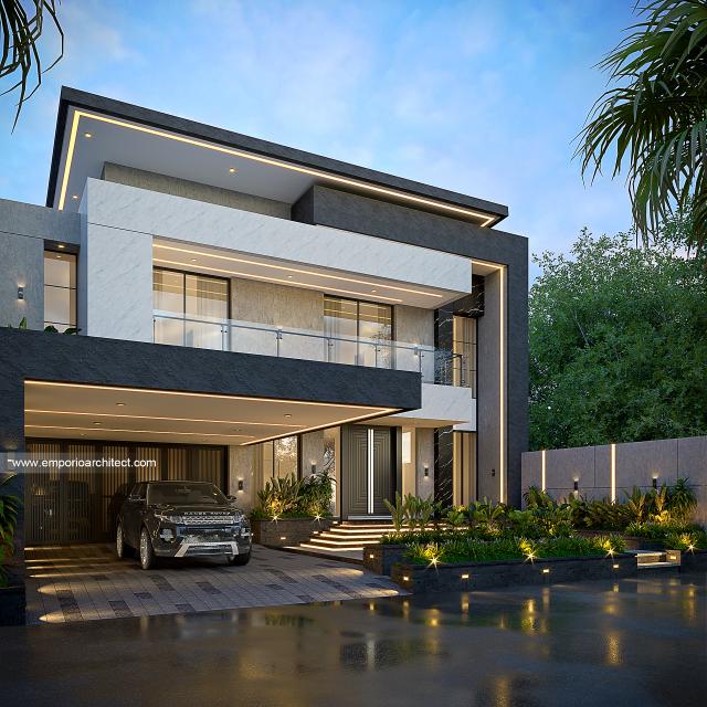 Desain Tampak Depan 3 Rumah Modern 2.5 Lantai Bapak RVD di Bandar Lampung