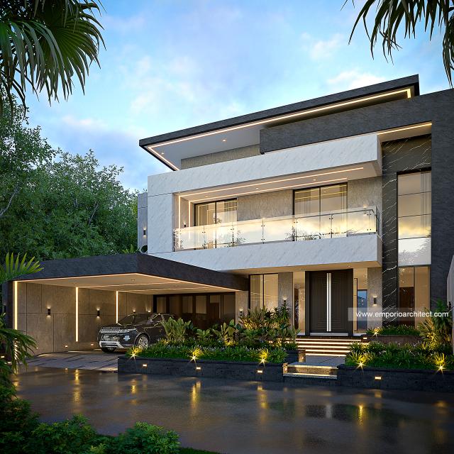 Desain Tampak Depan 2 Rumah Modern 2.5 Lantai Bapak RVD di Bandar Lampung