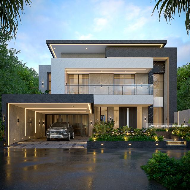 Desain Rumah Modern 2.5 Lantai Bapak RVD di Bandar Lampung - Tampak Depan