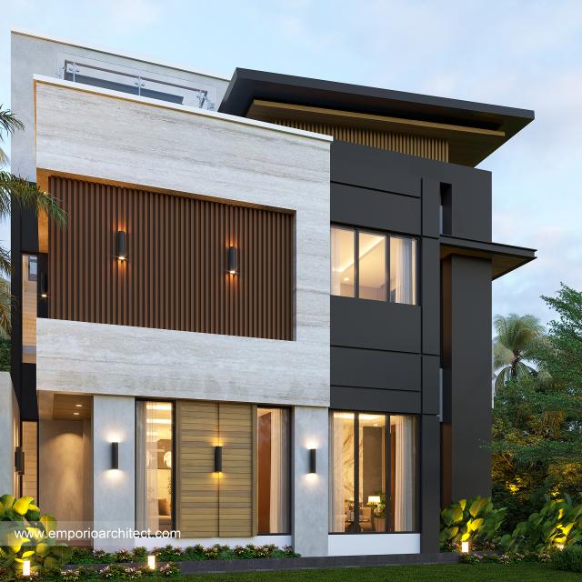 Desain Tampak Samping Rumah Modern 2.5 Lantai Bapak YGI di Makassar