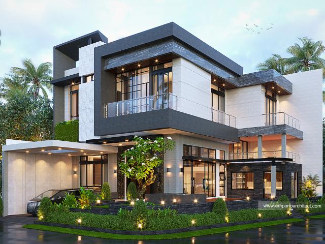 Desain Tampak Hook Rumah Modern 2.5 Lantai Ibu Nana di Jakarta