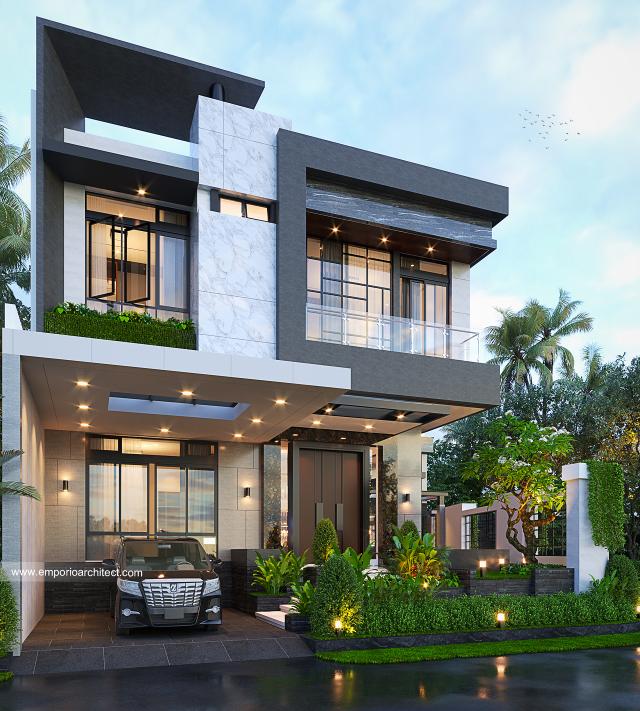 Desain Rumah Modern 2.5 Lantai Ibu Nana di Jakarta - Tampak Depan