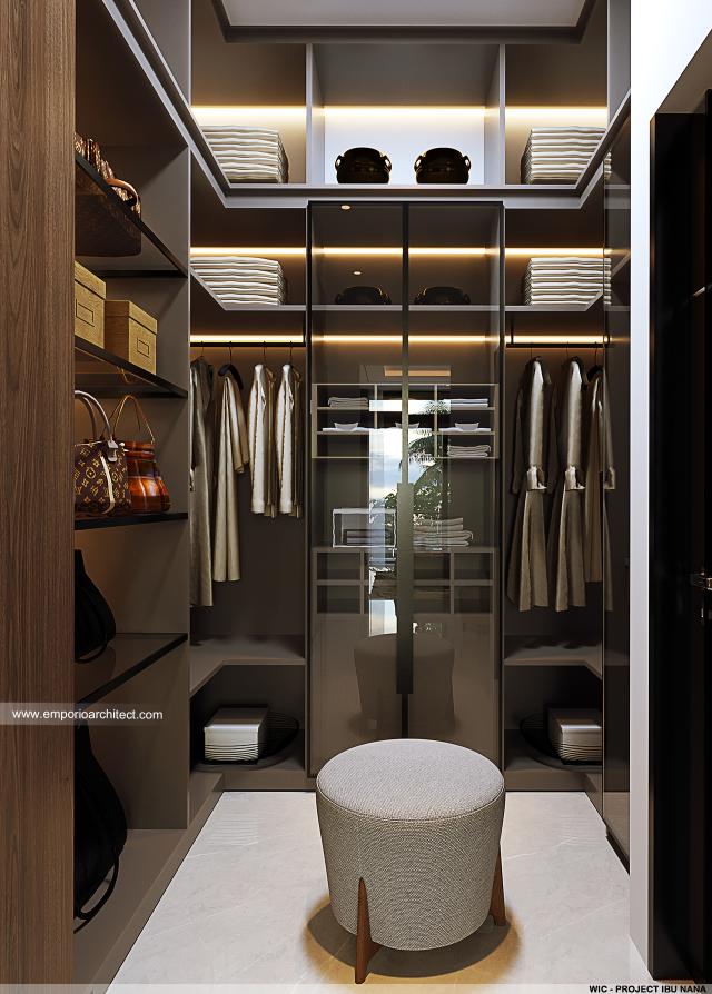 Desain Walk In Closet Rumah Modern 2.5 Lantai Ibu Nana di Jakarta