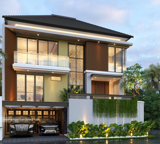 Desain Tampak Depan Rumah Modern 2.5 Lantai Bapak Dafri di Jakarta