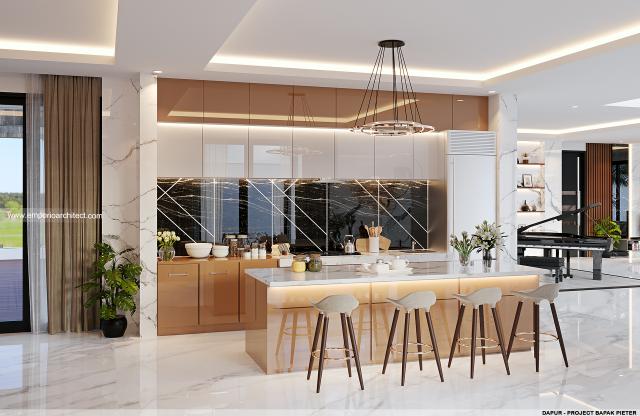 Desain Dapur Rumah Modern 2.5 Lantai Bapak Pieter di Makassar, Sulawesi Selatan