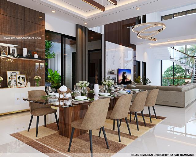 Desain Ruang Makan Rumah Modern 2.5 Lantai Bapak BBG di BSD, Tangerang Selatan, Banten