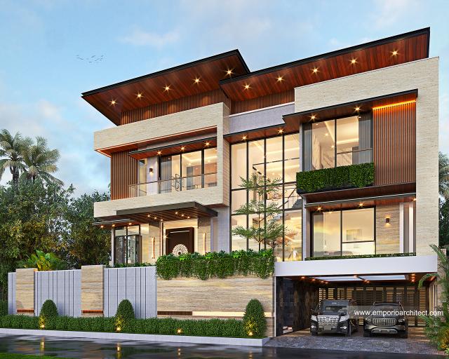 Desain Tampak Depan 2 Rumah Modern 2.5 Lantai Bapak BBG di BSD, Tangerang Selatan, Banten