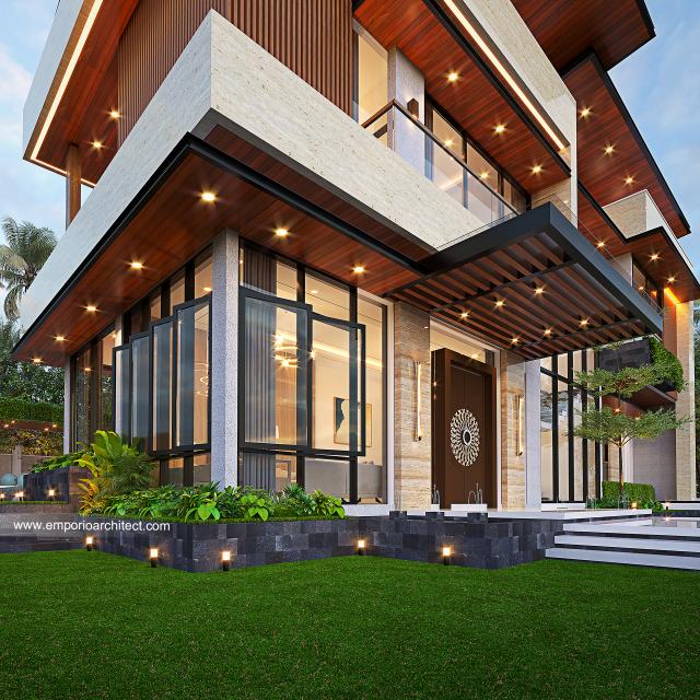 Desain Tampak Detail Hook Rumah Modern 2.5 Lantai Bapak BBG di BSD, Tangerang Selatan, Banten