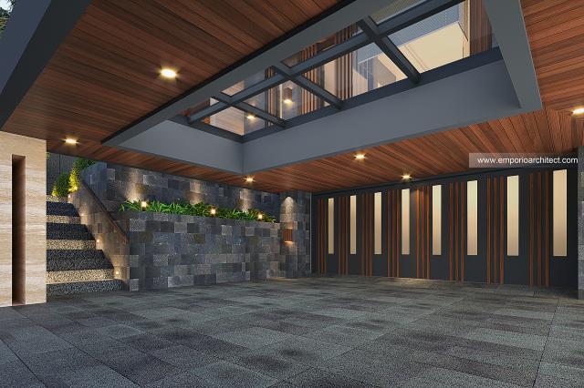 Desain Tampak Detail Depan Rumah Modern 2.5 Lantai Bapak WCT di Palembang