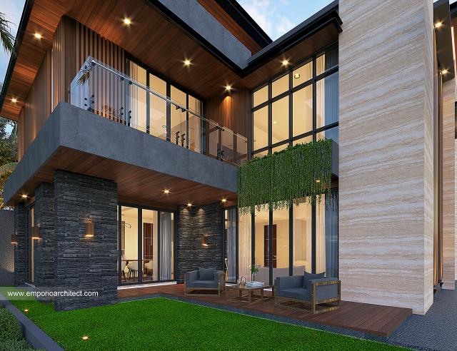 Desain Tampak Detail Belakang Rumah Modern 2.5 Lantai Bapak WCT di Palembang