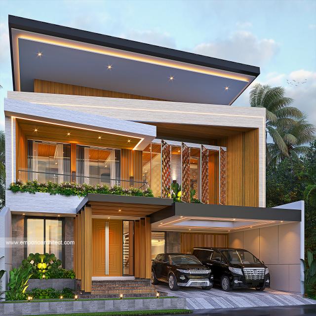 Desain Tampak Depan 2 Rumah Modern 2.5 Lantai Bapak RDI di Bandung