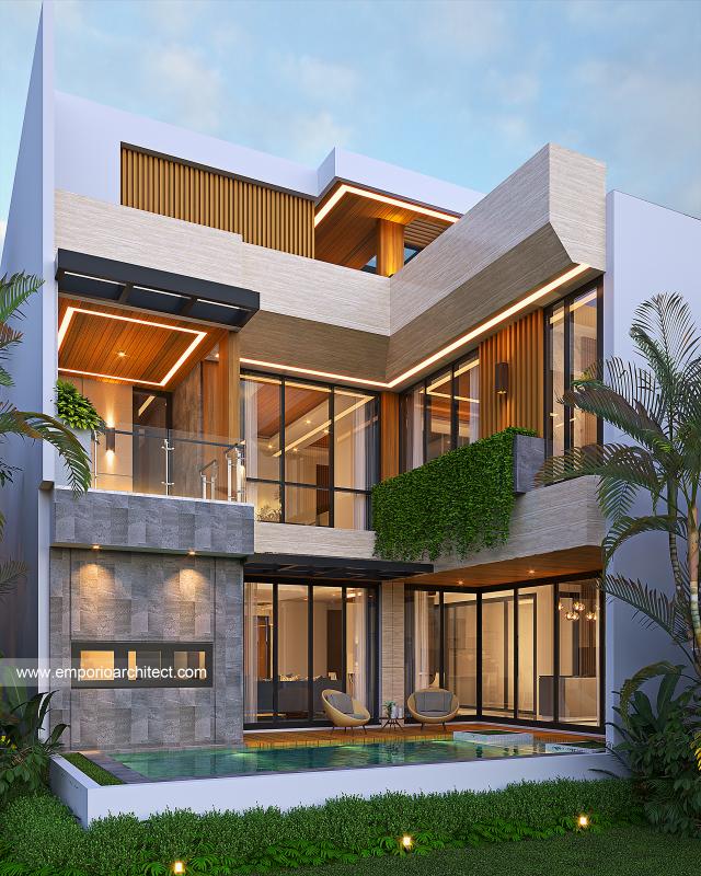 Desain Tampak Belakang Rumah Modern 2.5 Lantai Bapak RDI di Bandung