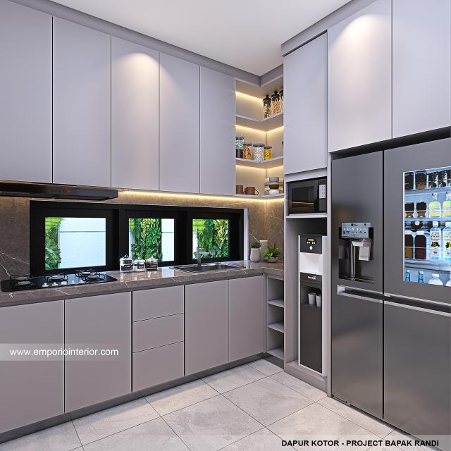 Desain Dapur Kotor Rumah Modern 2.5 Lantai Bapak RDI di Bandung