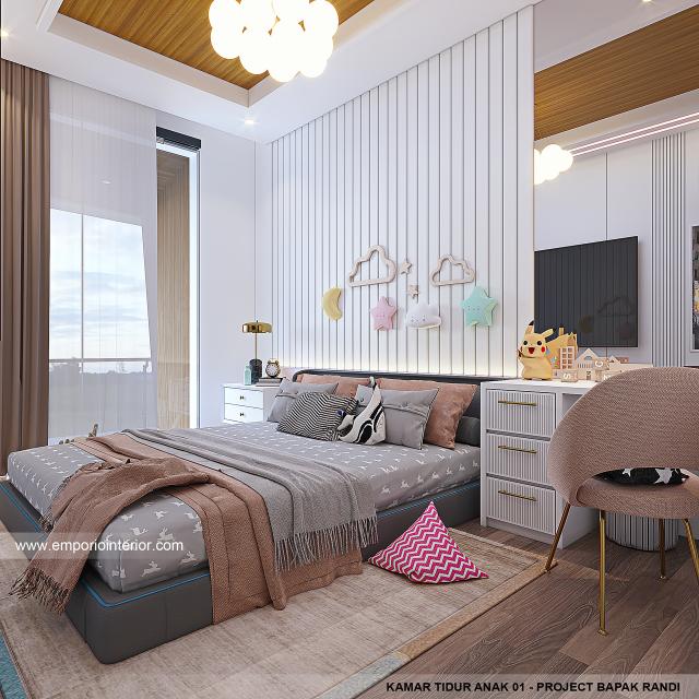 Desain Kamar Tidur Anak 1 Rumah Modern 2.5 Lantai Bapak RDI di Bandung