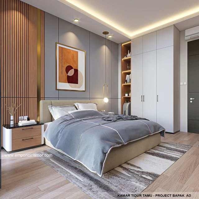 Desain Kamar Tidur Tamu Rumah Modern 2.5 Lantai Bapak AD di Tangerang, Banten