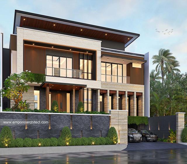 Desain Tampak Depan 2 Rumah Modern 2.5 Lantai Bapak AD di Tangerang, Banten