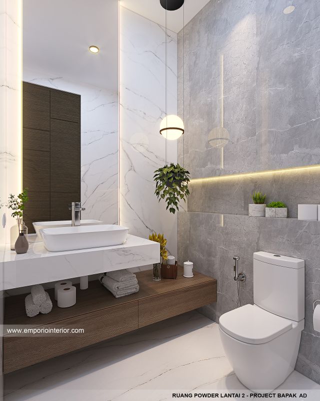 Desain Toilet Tamu Lantai 2 Rumah Modern 2.5 Lantai Bapak AD di Tangerang, Banten