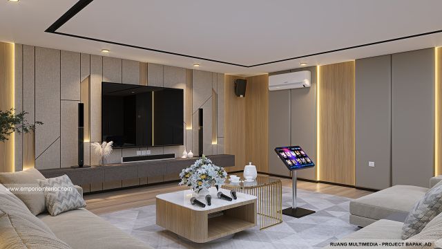 Desain Ruang Multimedia Lantai 2 Rumah Modern 2.5 Lantai Bapak AD di Tangerang, Banten