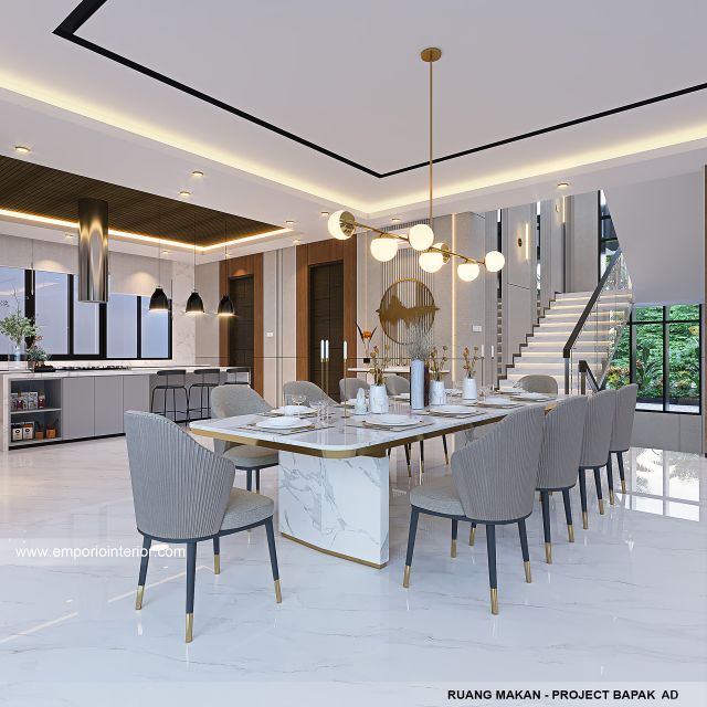 Desain Ruang Makan Rumah Modern 2.5 Lantai Bapak AD di Tangerang, Banten