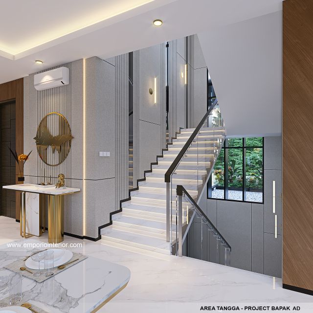 Desain Area Tangga Rumah Modern 2.5 Lantai Bapak AD di Tangerang, Banten