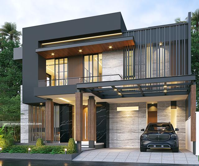 Desain Rumah Modern 2.5 Lantai Ibu CCL di Tangerang - Tampak Depan