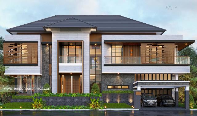 Desain Rumah Modern 2.5 Lantai Ibu EST di Semarang - Tampak Depan