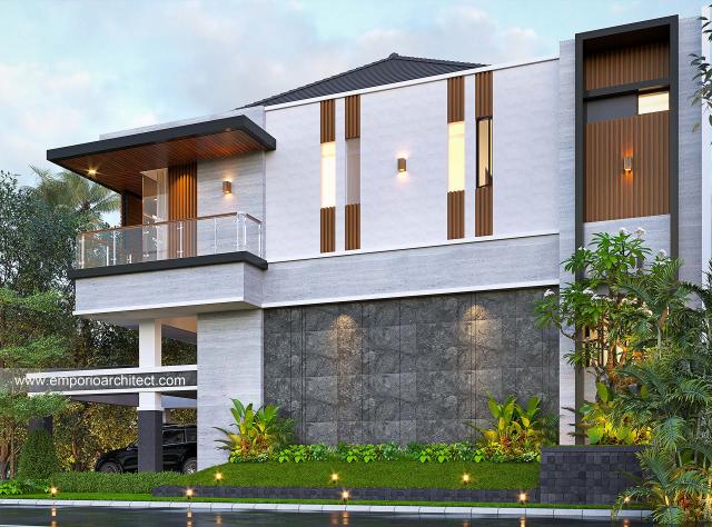 Desain Tampak Samping Kanan Rumah Modern 2.5 Lantai Ibu EST di Semarang